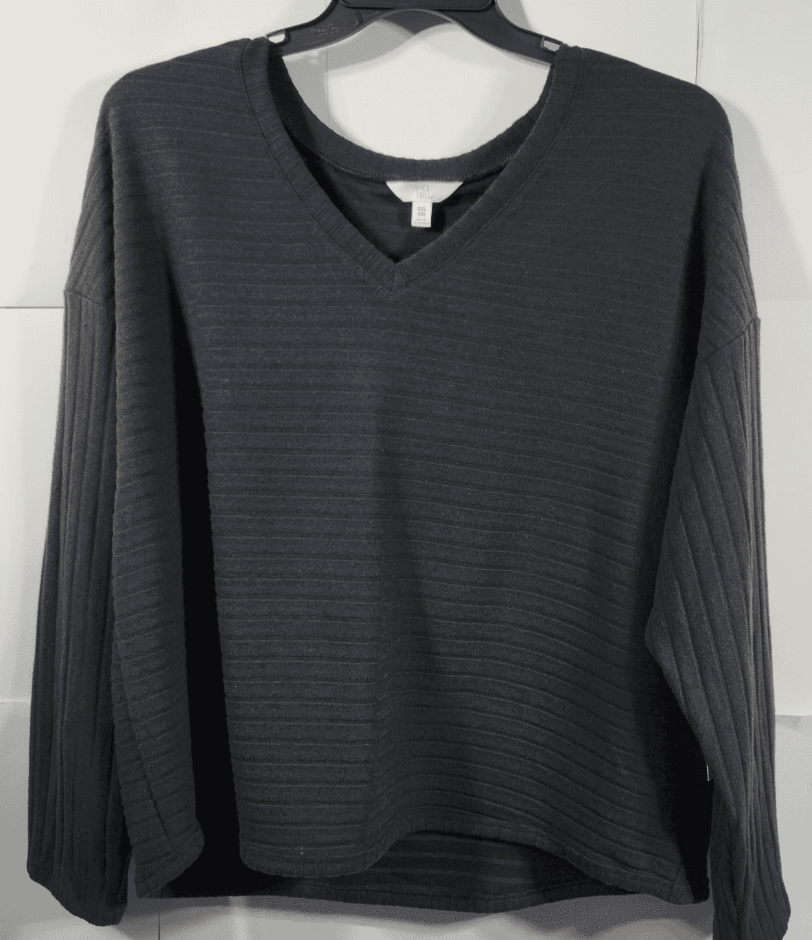Time and Tru Women's XXL Shirt Ribbed Hacci V-neck Top Black NEW