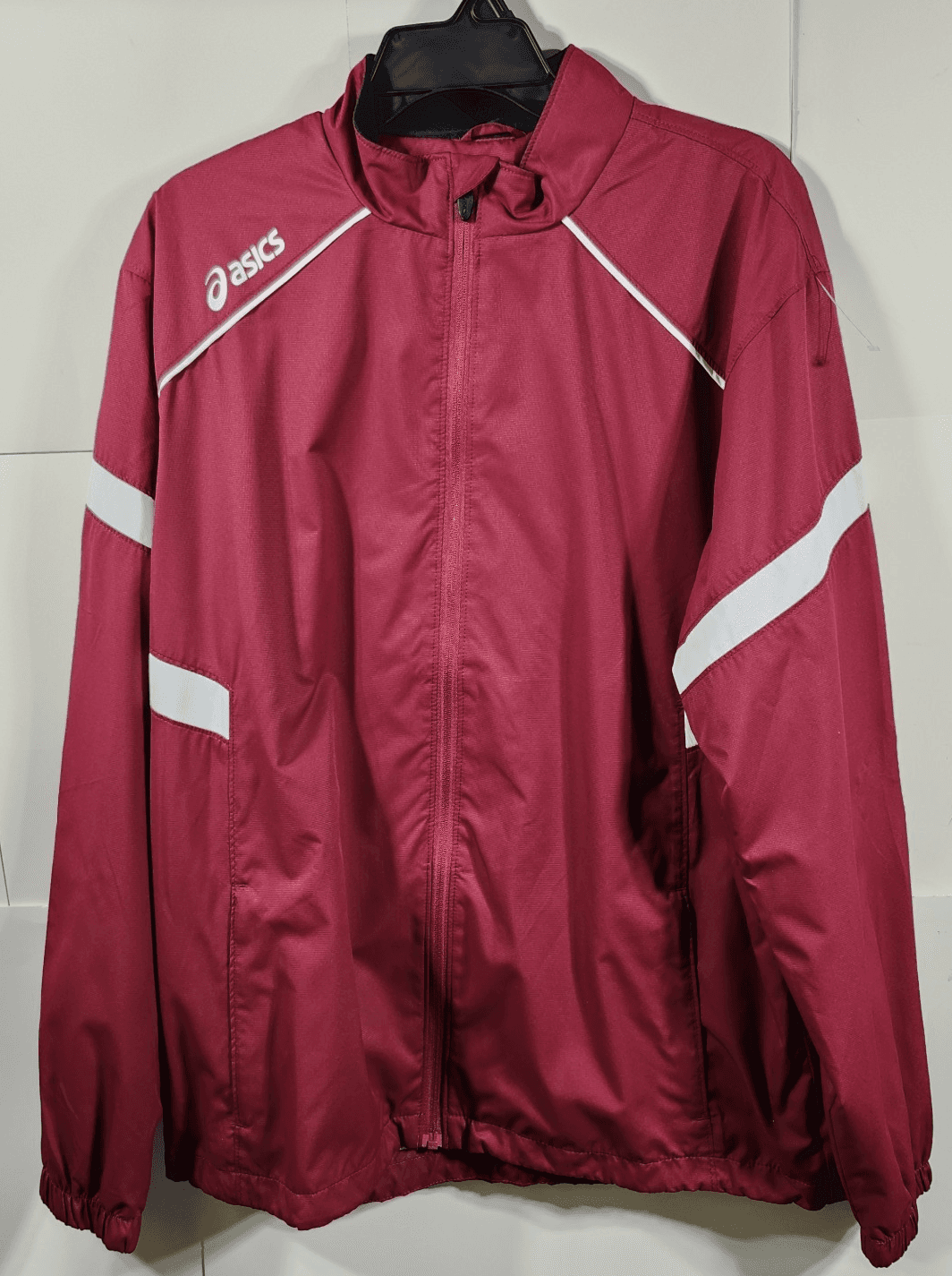 Asics Men's Windbreaker Jacket Size Large Long Sleeve Red White