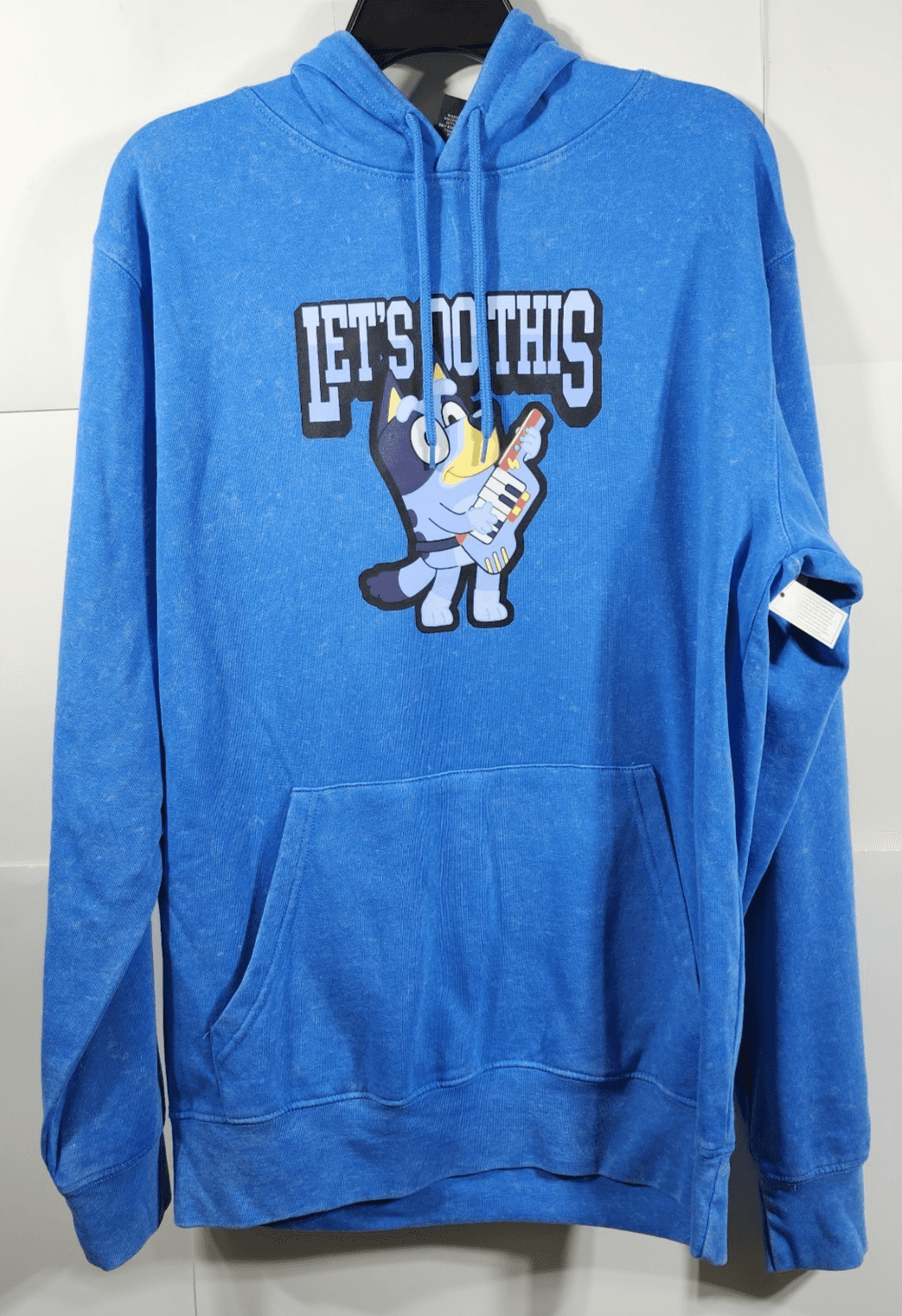 Bluey Mens Medium Graphic Hoodie Blue Hooded Sweatshirt Long Sleeve NEW