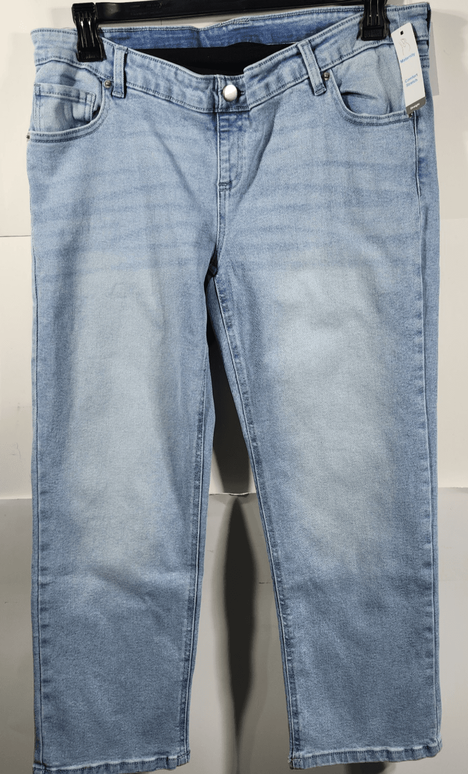 Time & Tru Women's L Maternity Jeans Straight Leg Blue Denim Stretch Pants NEW