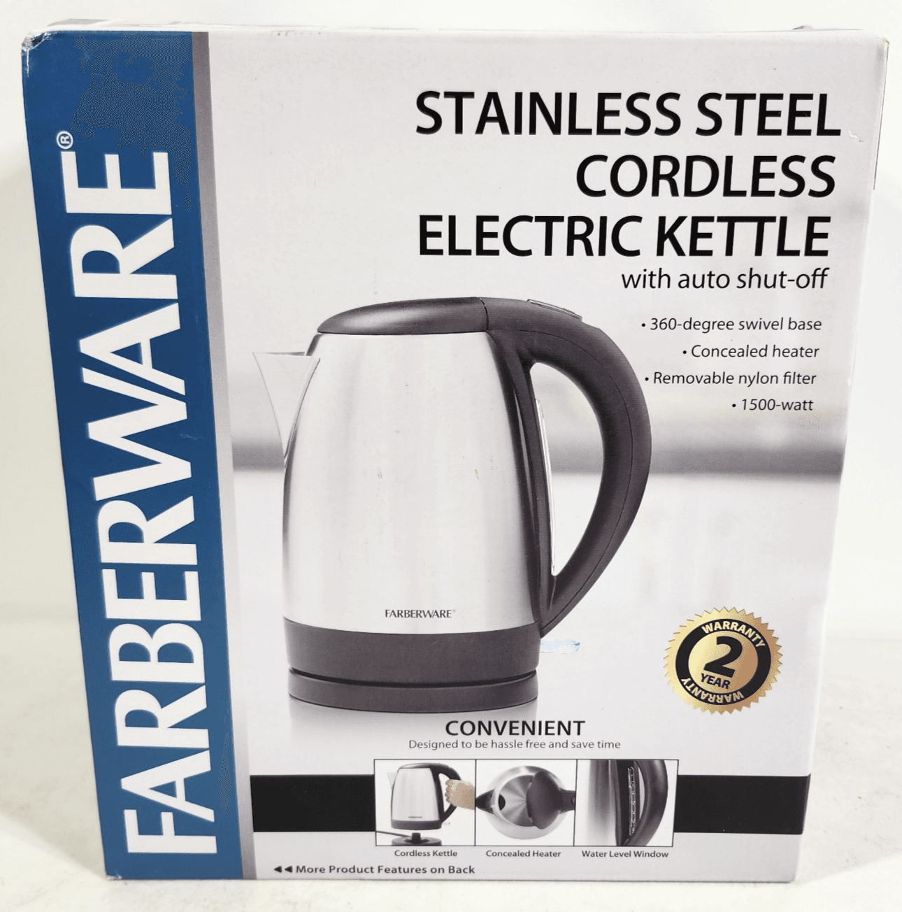 Farberware Stainless Steel Cordless Electric Kettle NEW
