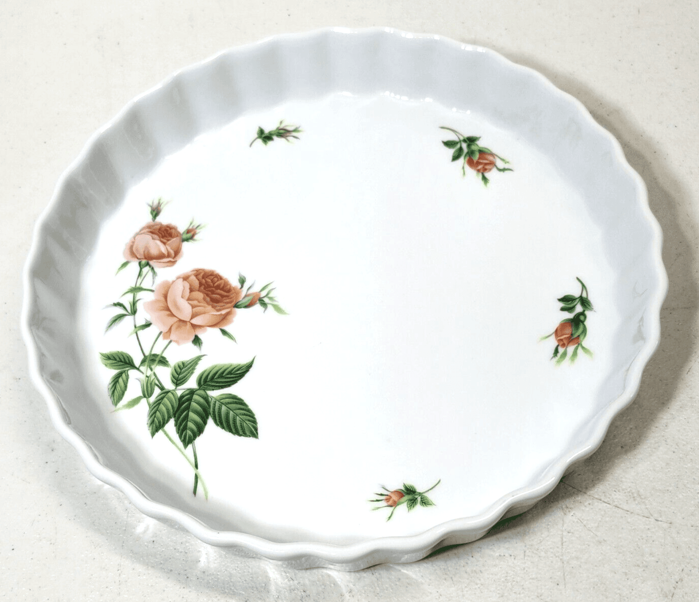 Christineholm Porcelain Rose Pattern Fluted 9.5" Baking Dish Vintage