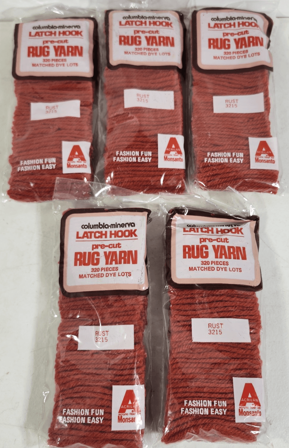 Lot Of Columbia Minerva Latch Hook Pre-Cut Rug Yarn Packs Rust 3215