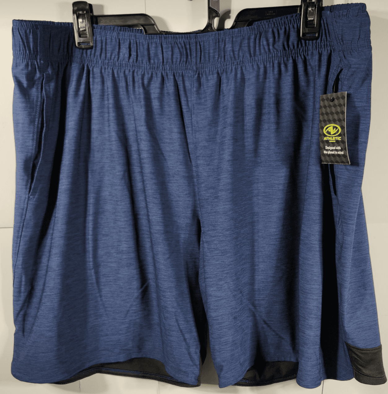 Athletic Works Men's 2XL Shorts Blue Elastic Waist Stretch 9" Inseam w/ Pockets