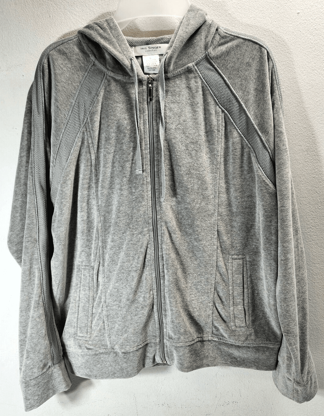 Iris Singer Collection Womens Full Zip Hooded Sweatshirt Size Large Gray Hoodie