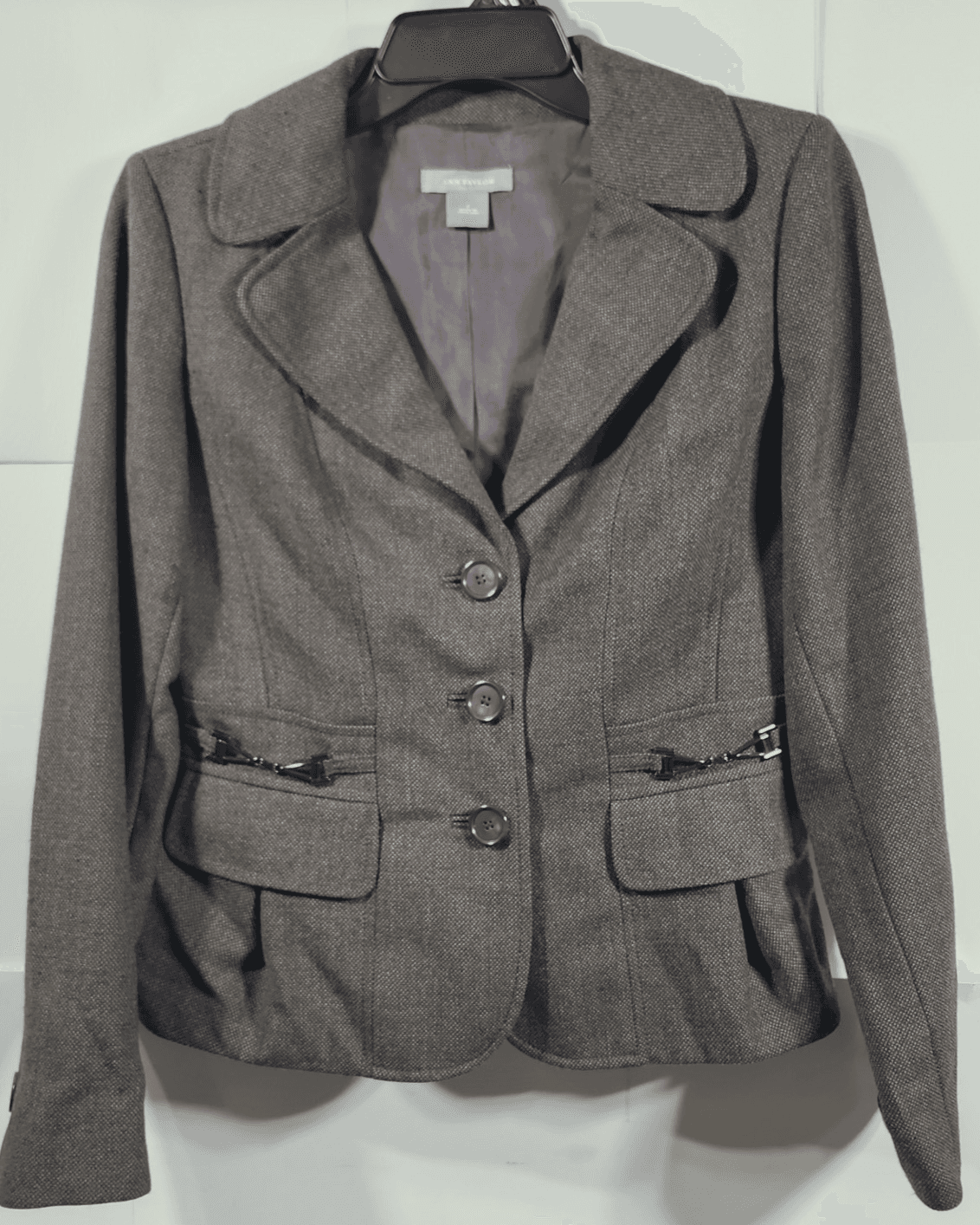 Ann Taylor Women's 2 Tweed 3 Button Blazer Brown Wool Blend