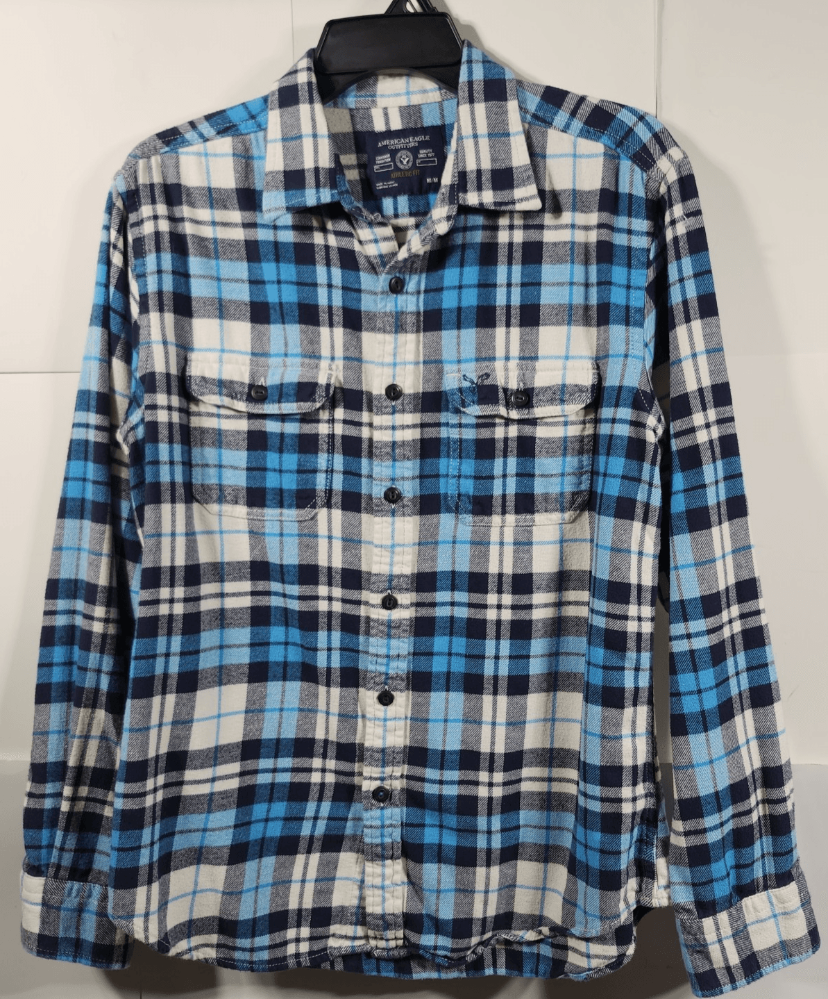 Men's M American Eagle Athletic Fit Plaid Long Sleeve Flannel Shirt Button Up