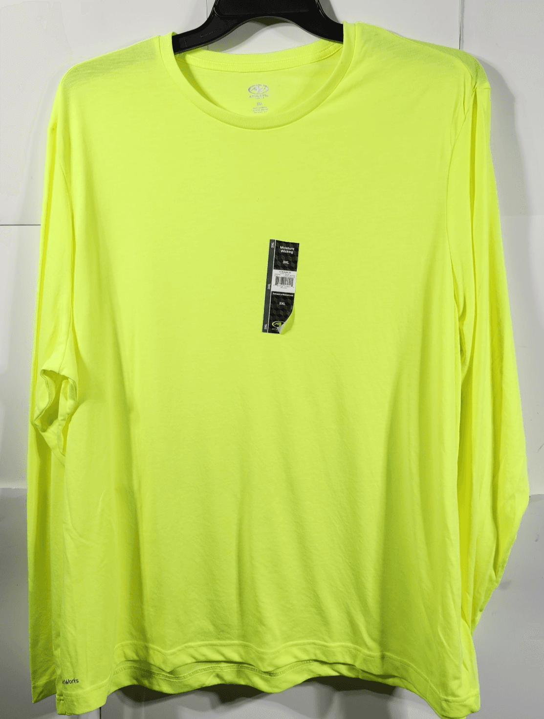 Men's T-Shirt Size 3XL Neon Yellow Long Sleeve Athletic Works Moisture Wicking
