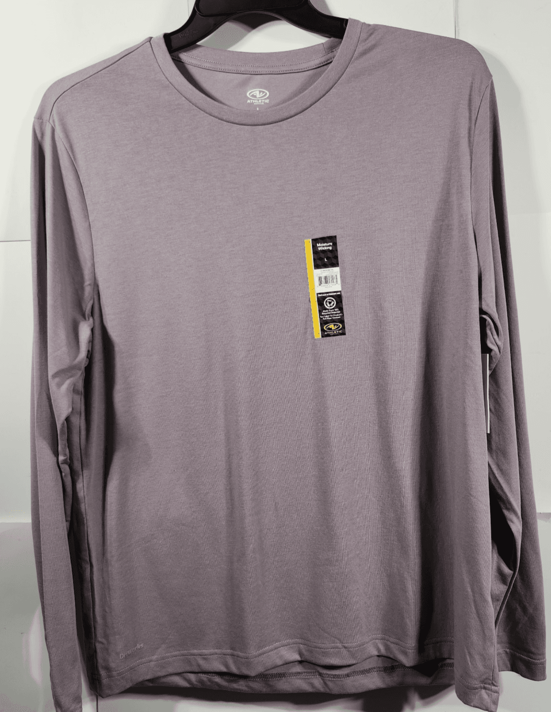 Men's T-Shirt Size Large Purple Long Sleeve Athletic Works Moisture Wicking