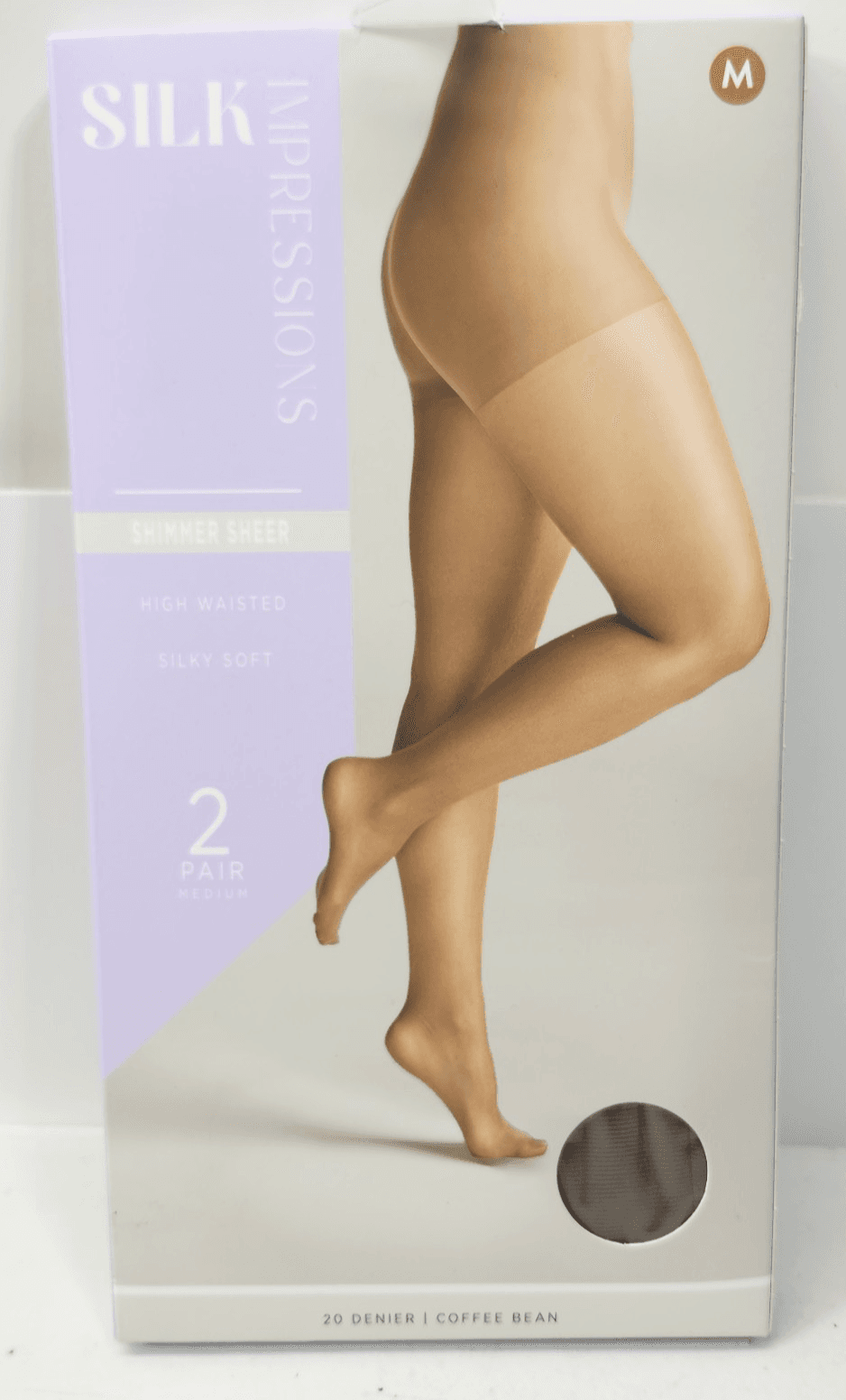 Silk Impressions Pantyhose 2 Pack M Coffee Bean 20 Denier Shimmer Sheer