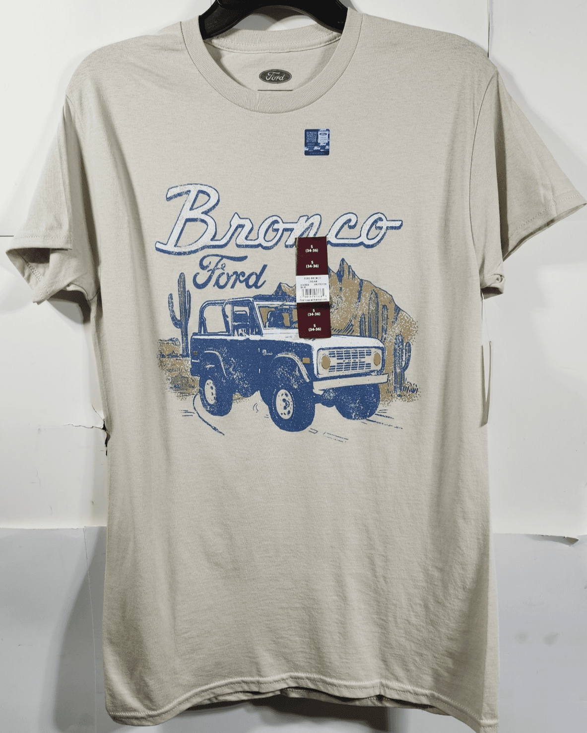 Ford Bronco Graphic Men's S T-Shirt Crew Neck Short Sleeve Beige NEW