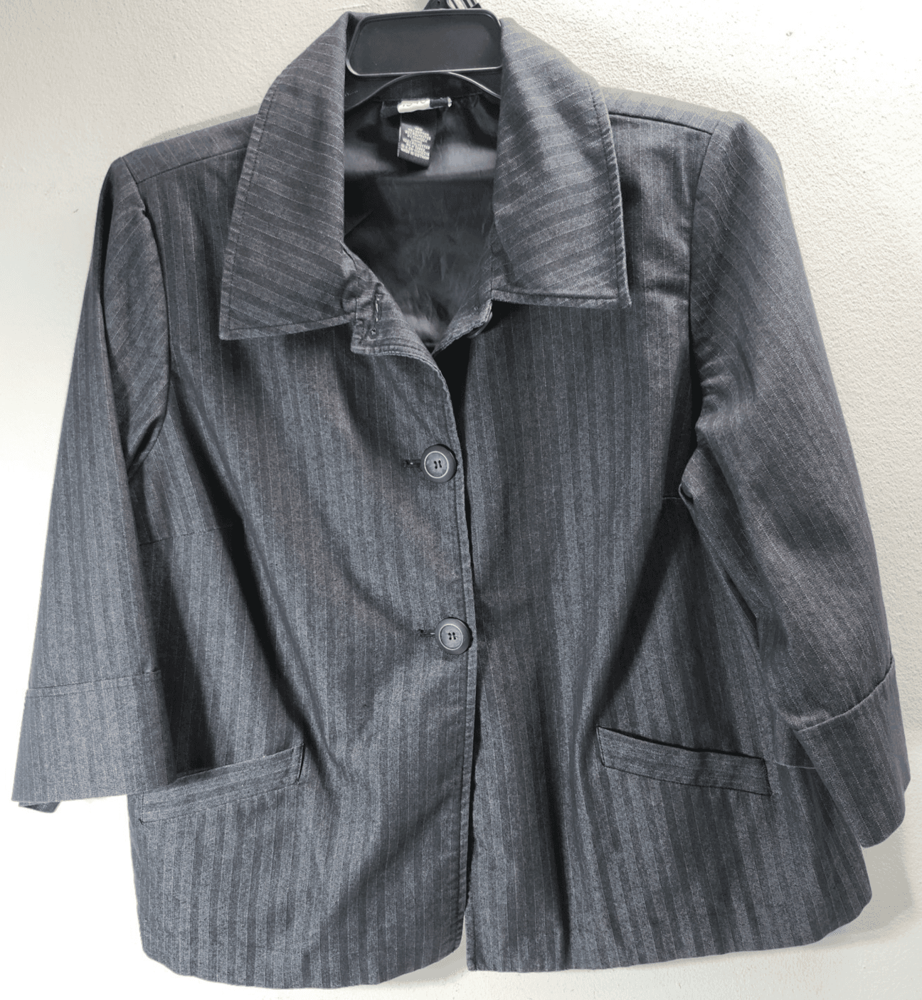 Studio 1940 Women’s Blazer Jacket Size 18W Gray Black Stripe 2 Button Front