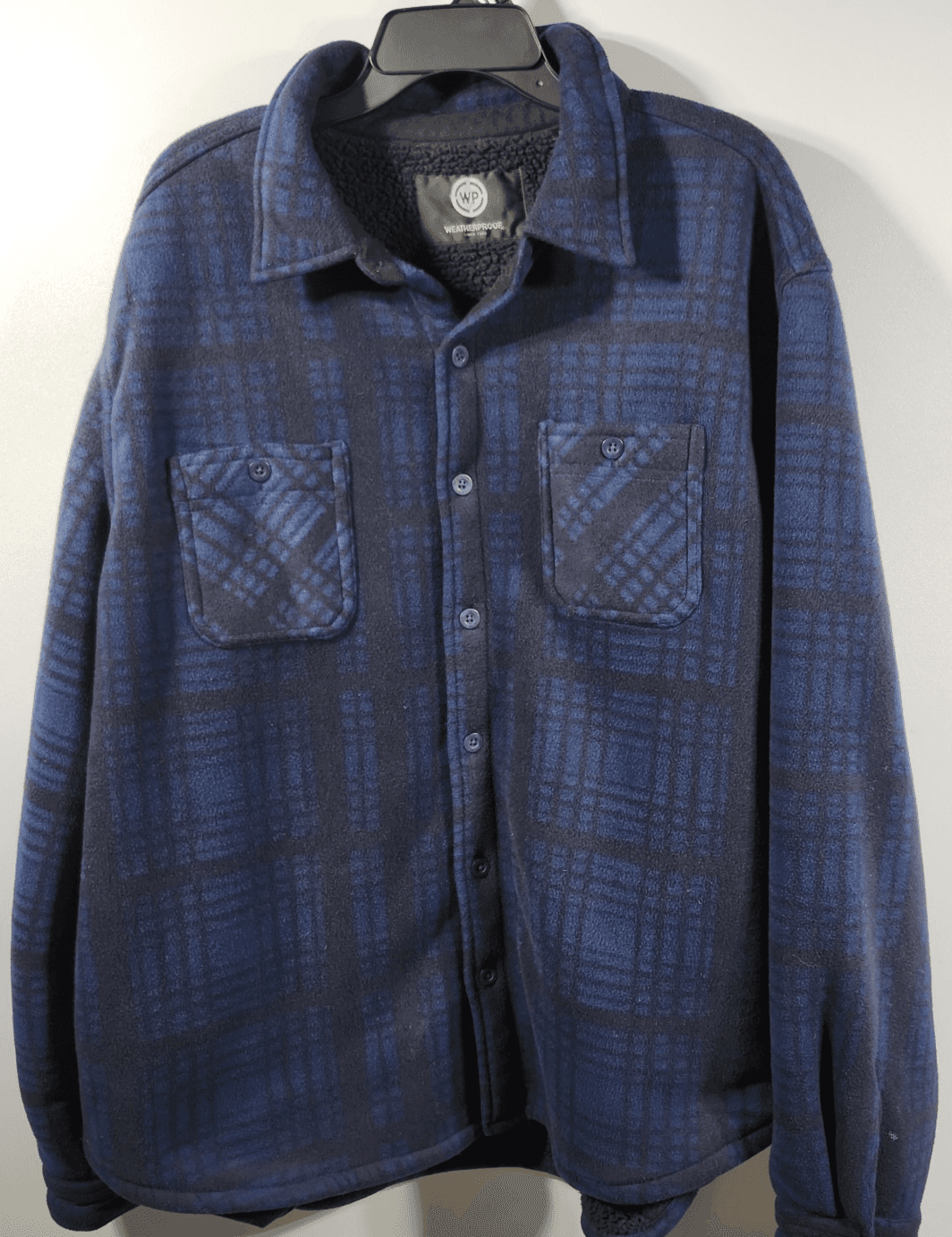Weatherproof Men's XXL Fleece Lined Blue Black Plaid Work Quilted Shirt Jacket