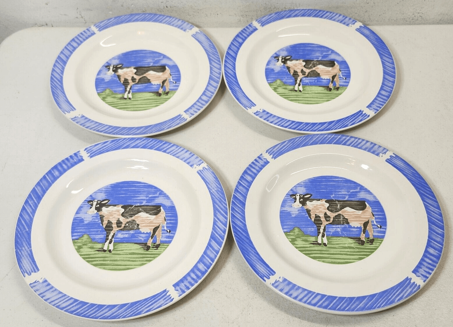 Gibson Cow Plates Country Kitchen Bundle Lot Barnyard Heaven 8" Set of 4