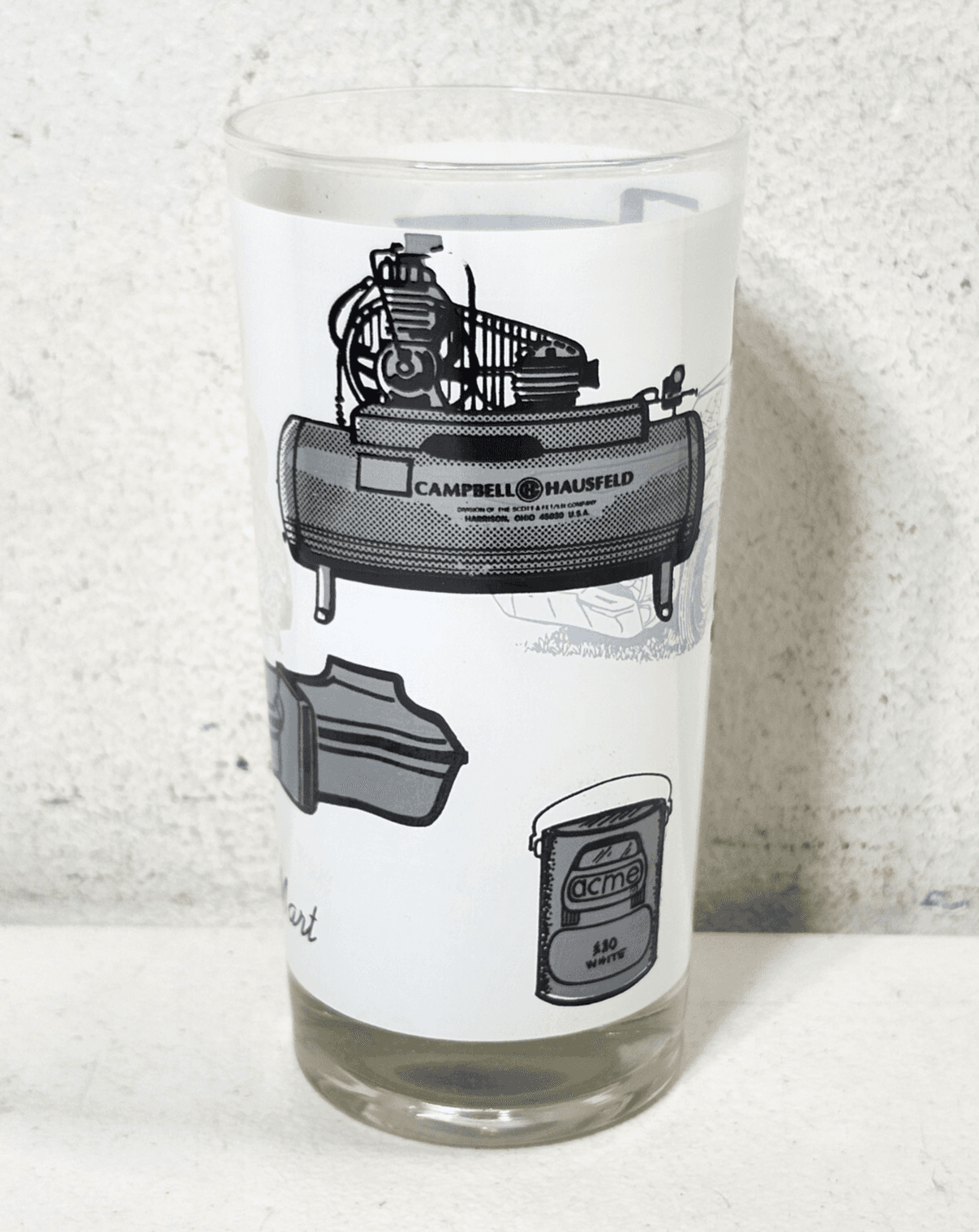 Vintage Campbell Hausfield Drinking Glass Cup Car Automobile 5.5” Tall