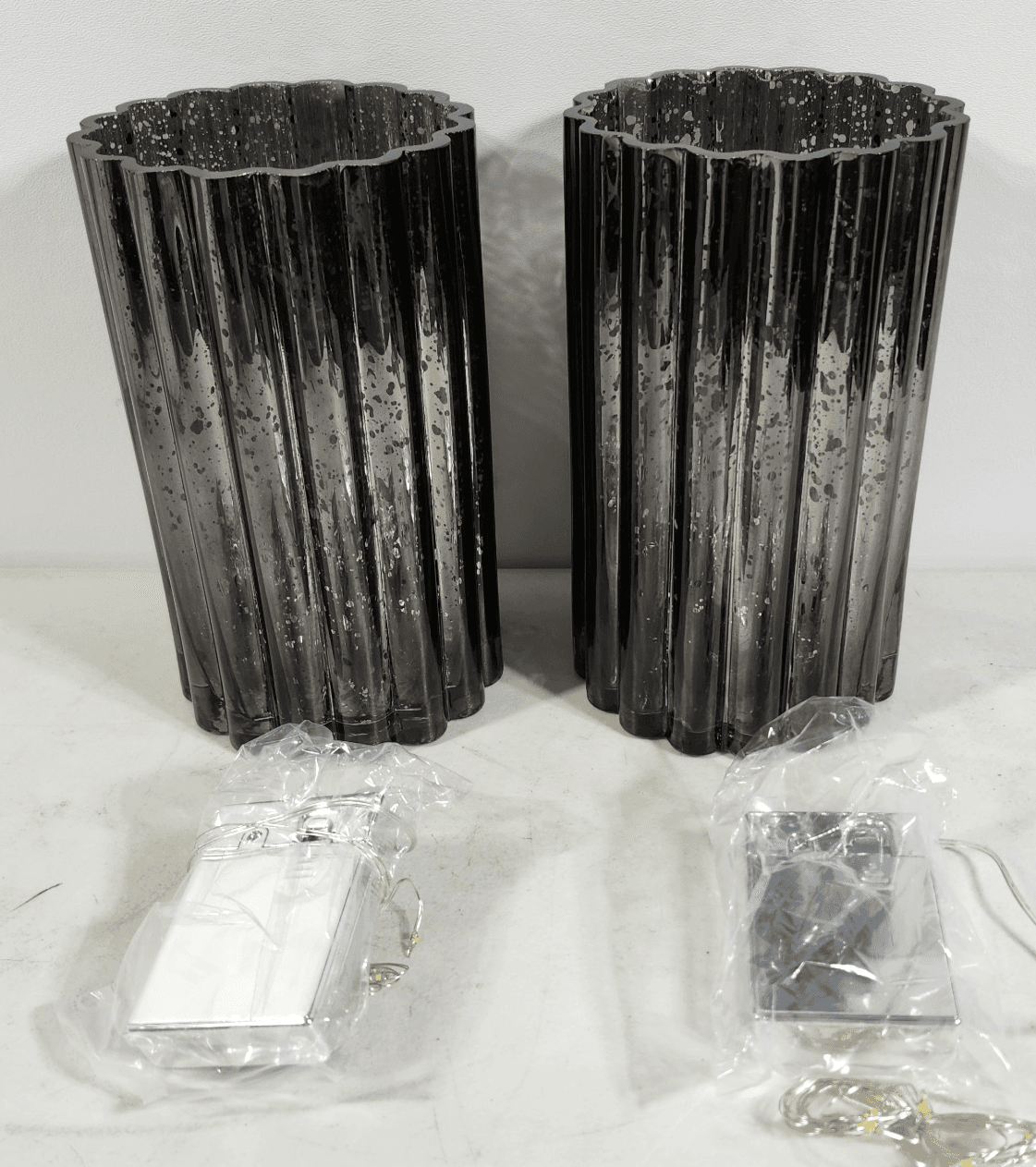 Illuminated Glass Hurricanes by Valerie 8" Black Set of 2 Home Decor