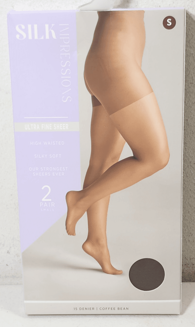Silk Impressions Pantyhose 2 Pack Small Coffee Bean 15 Denier Ultra Fine Sheer