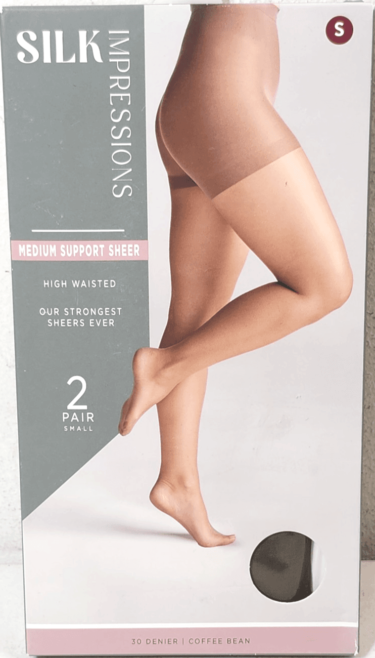 Silk Impressions Pantyhose 2 Pack S Coffee Bean 30 Denier Medium Support Sheer