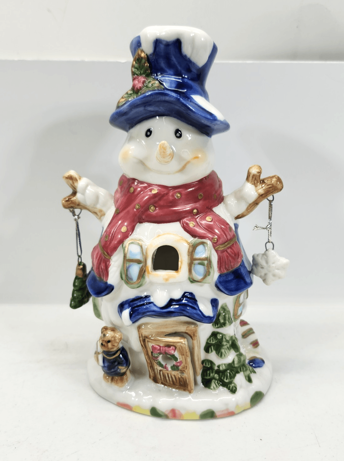 Christmas Snowman Ceramic Winter Holiday Candle Holder Home Decor 7"