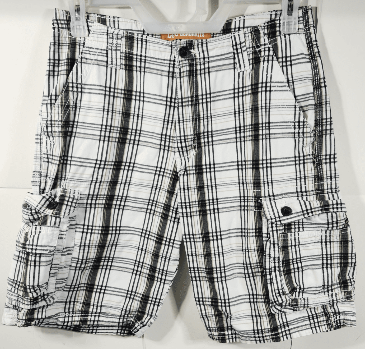 Lee Dungrees Men's Size 32 Cargo Shorts White Black Plaid
