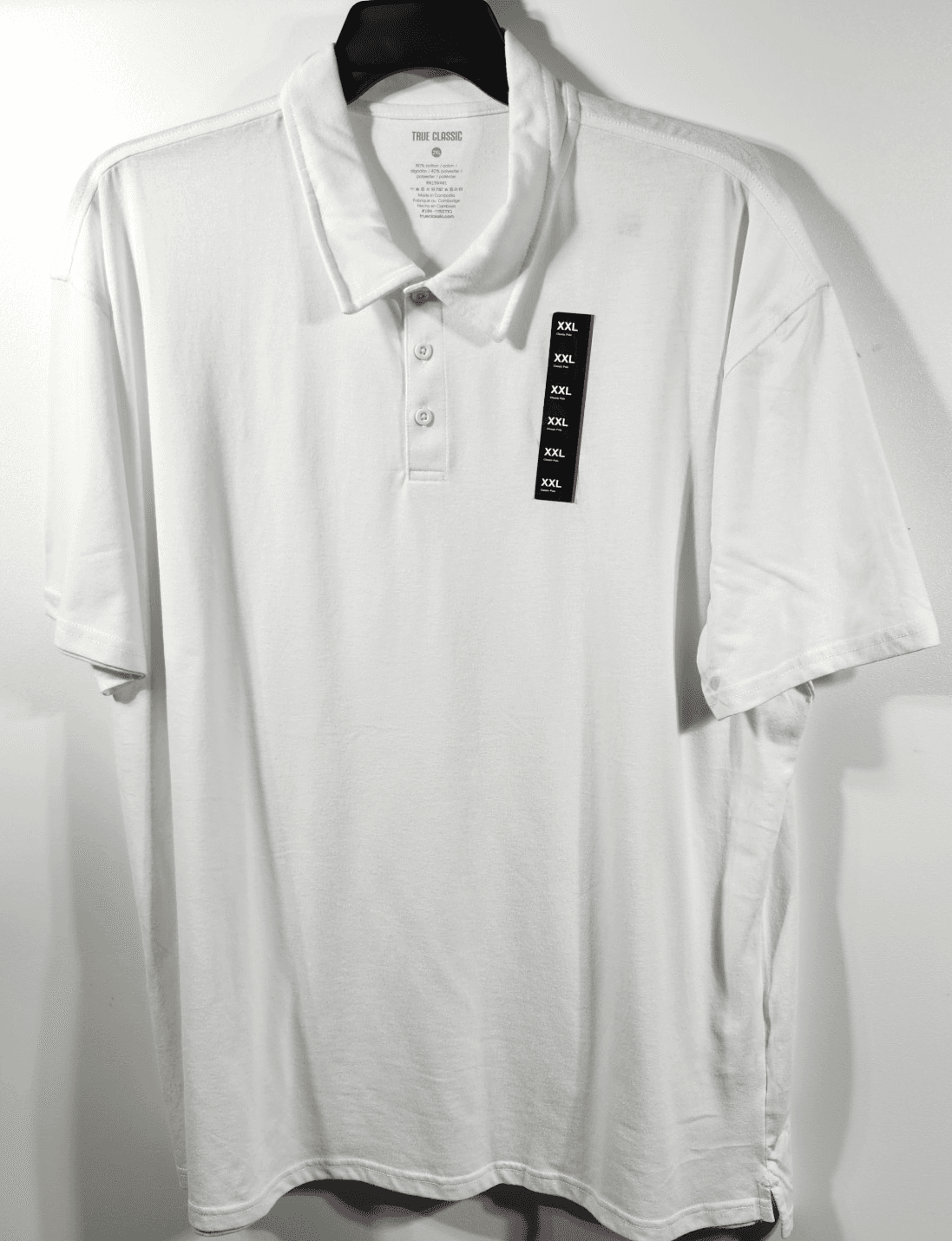True Classic Polo Shirt Men's XXL White Short Sleeve Collared Cotton Blend NEW