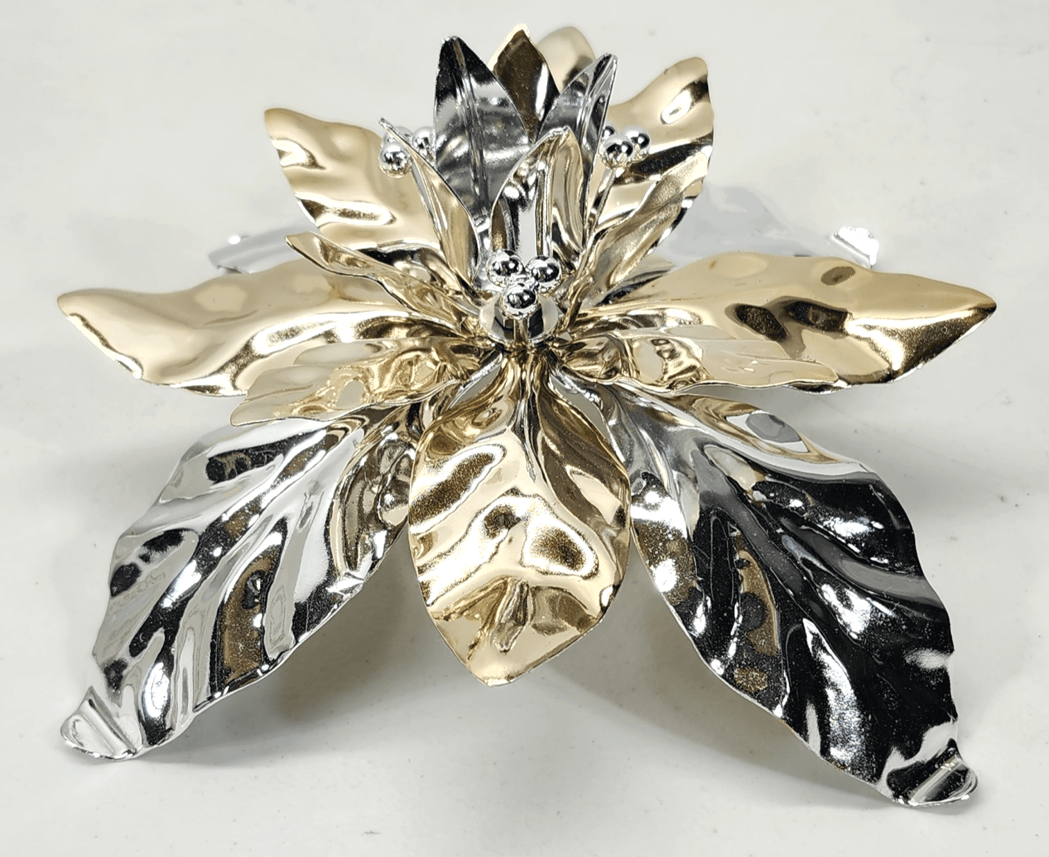 Dept 56 Christmas Poinsettia Taper Gold Silver Shiny Metal Holiday Candle Holder