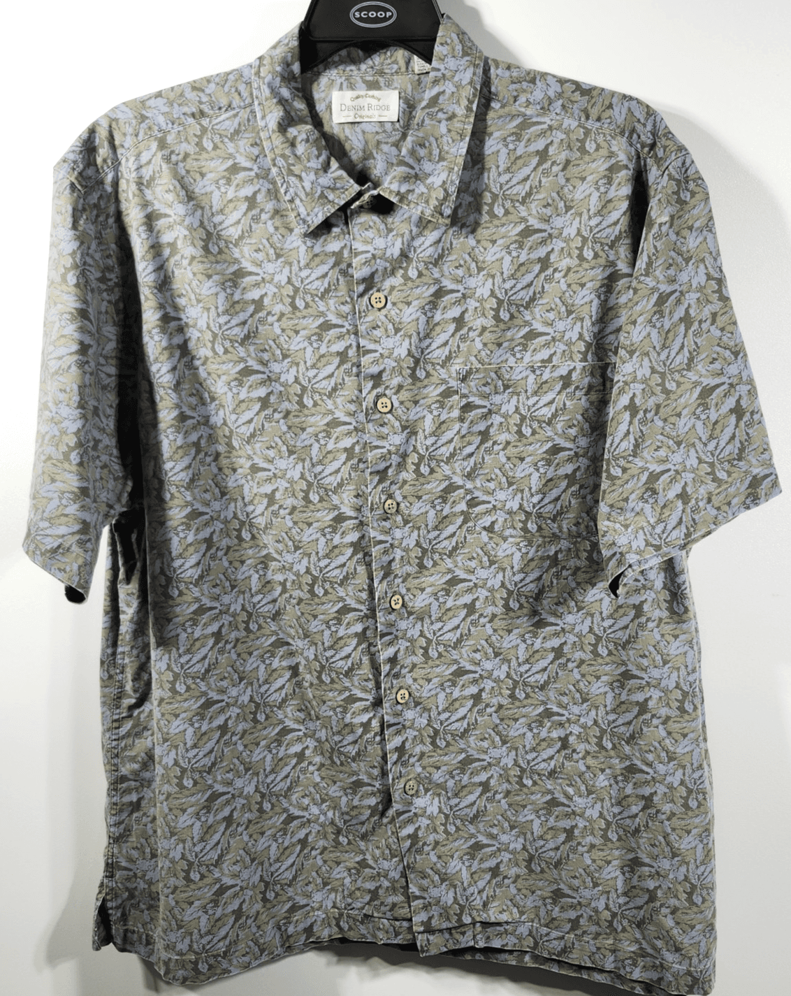 Denim Ridge Shirt Men's L Button Up Short Sleeve Leaf Pattern
