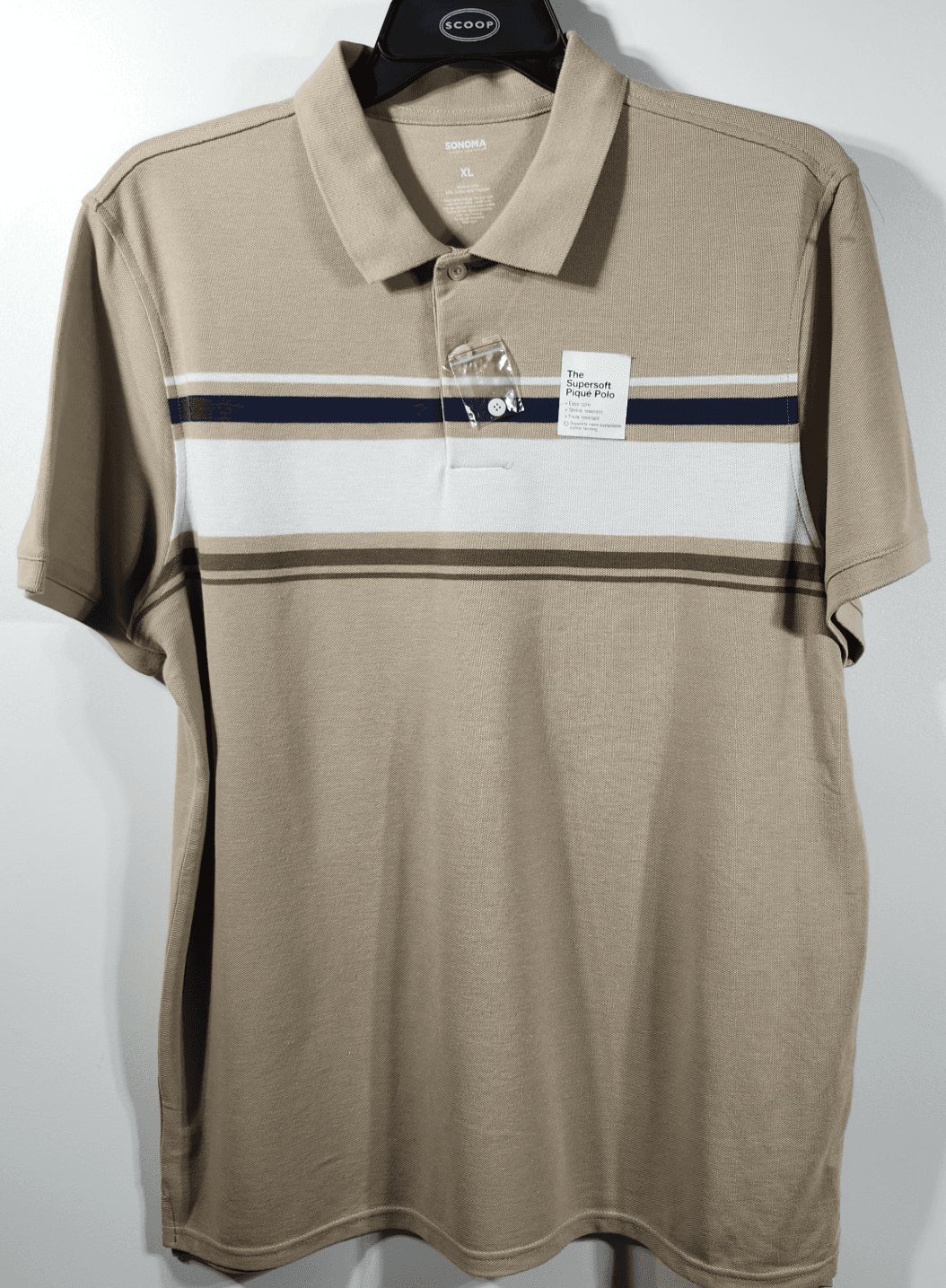Sonoma Men's XL Polo Shirt Short Sleeve Beige Striped NEW