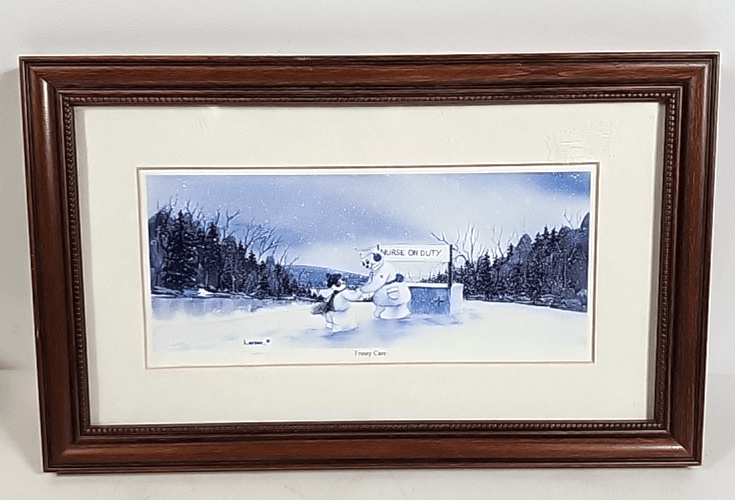 Dan Larsen Snow People Framed Picture Wall Art Frosty Care 15" X 10" Home Decor