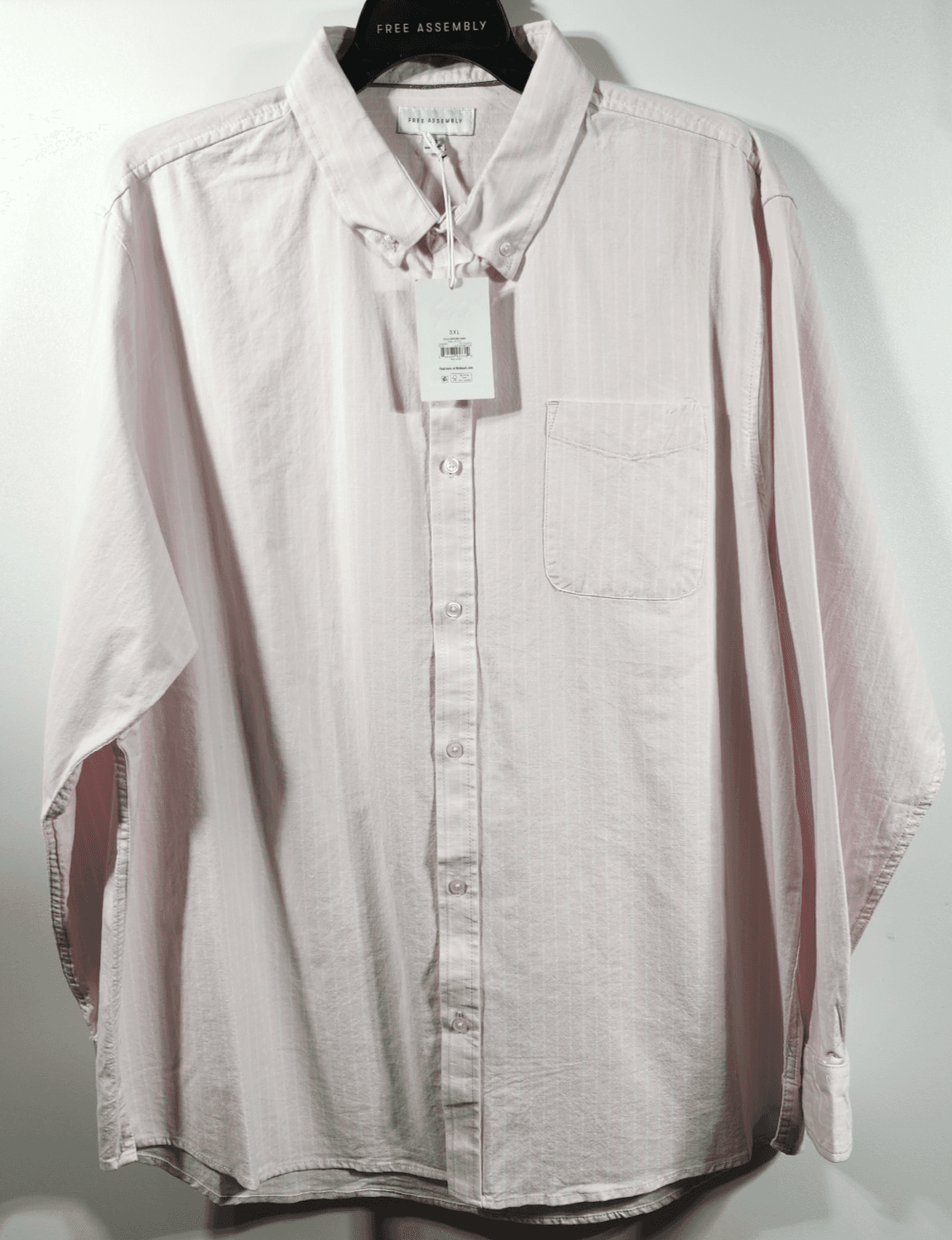 Free Assembly Shirt Men's 3XL Button Up Long Sleeve Oxford Pink White New