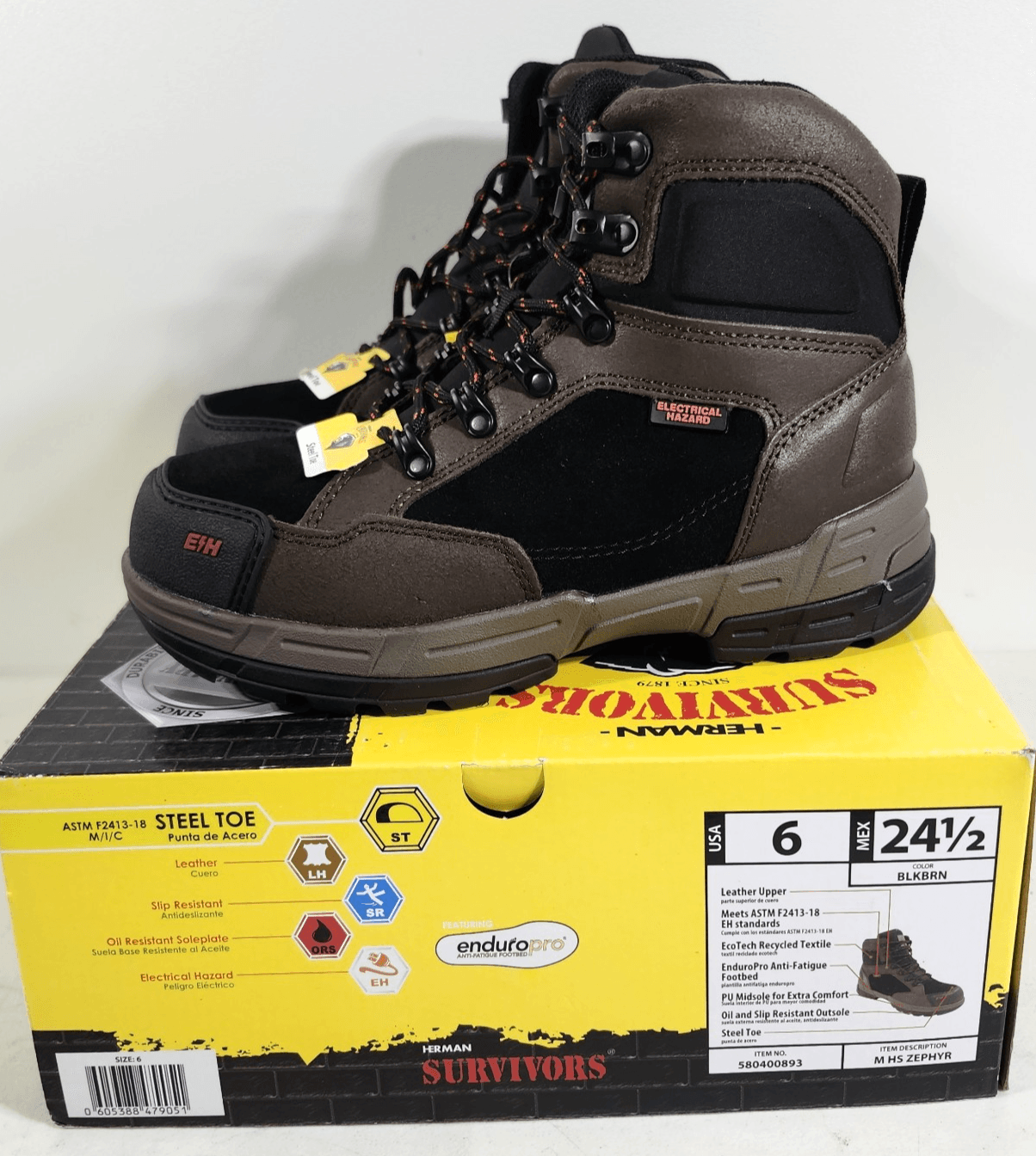 Herman Survivor Men's Zephyr Electrical Hazzard Steel Toe Work Boots Size 6 NEW