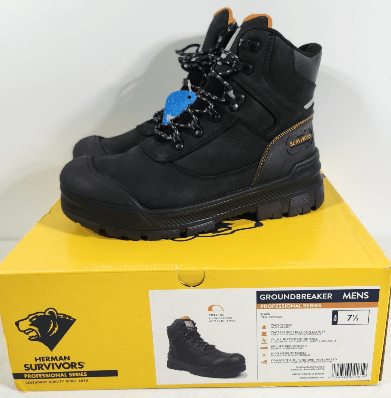 Herman Survivors Groundbreaker Steel Toe Waterproof Work Boots Men's 7.5 Black