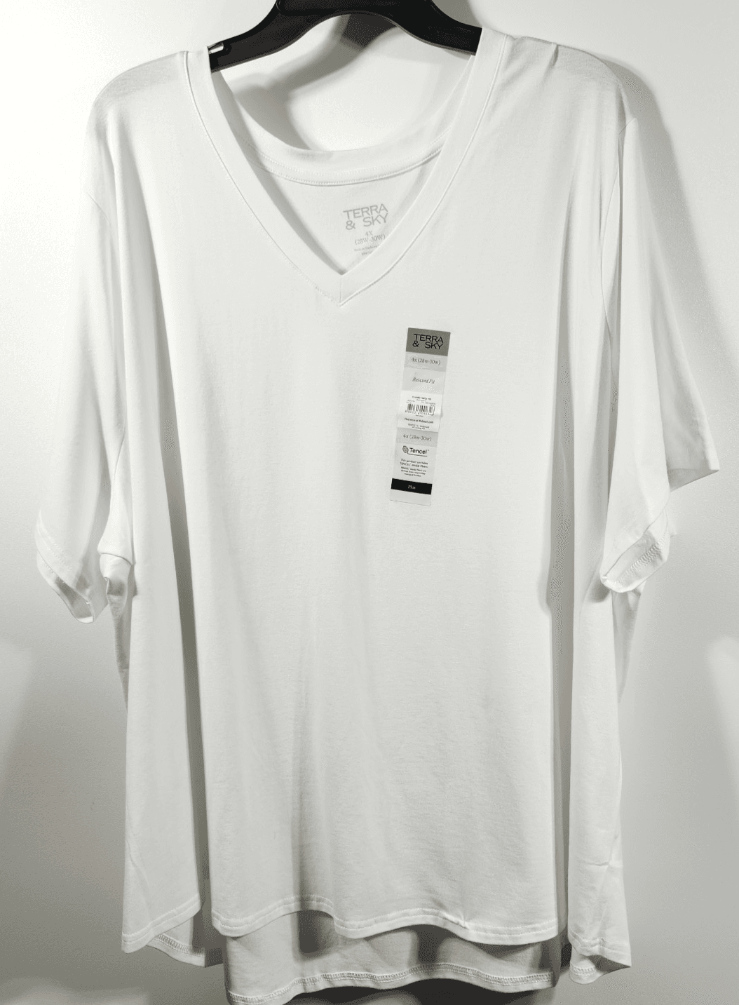 Terra & Sky Women's 4X Plus V-Neck T Shirt Short Sleeve White NEW