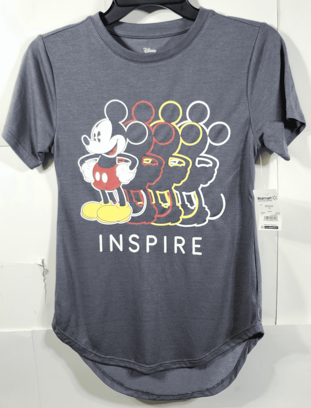 Disney Women's XS Mickey Mouse T-Shirt Cartoon Graphic Gray Short Sleeve NEW
