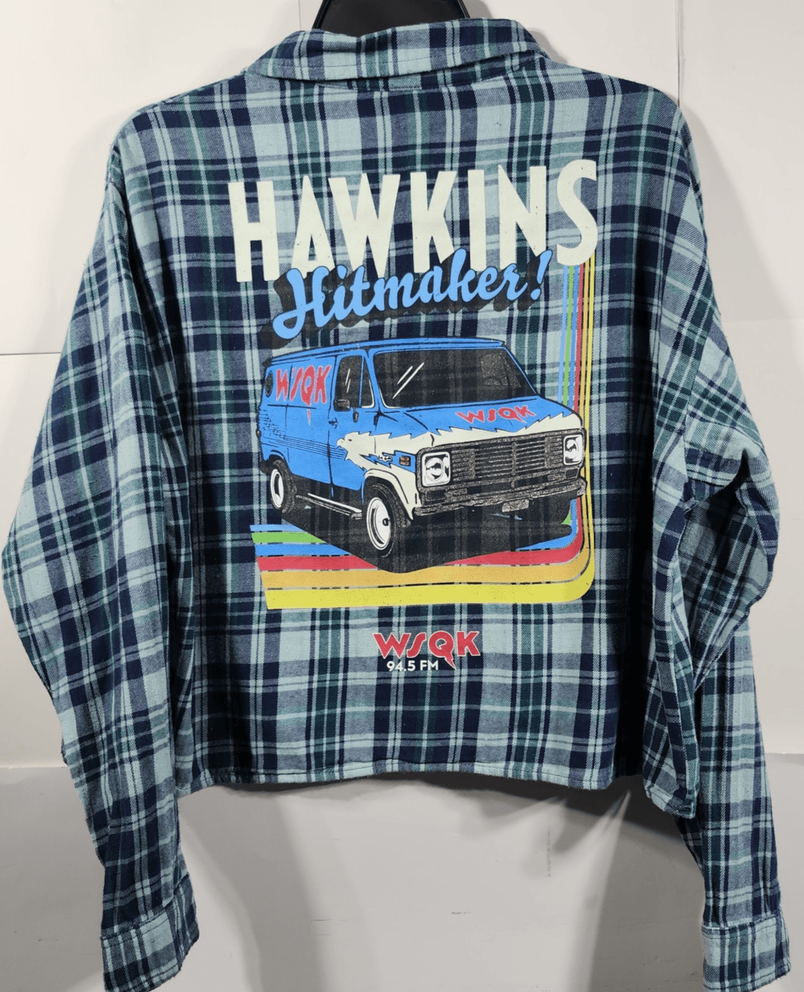 Stranger Things Women's L Shirt WSQK Radio Flannel Button Up NEW