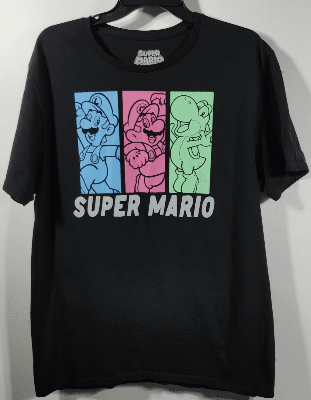 Super Mario Men's Large Graphic T-Shirt Black Short Sleeve Luigi Yoshi