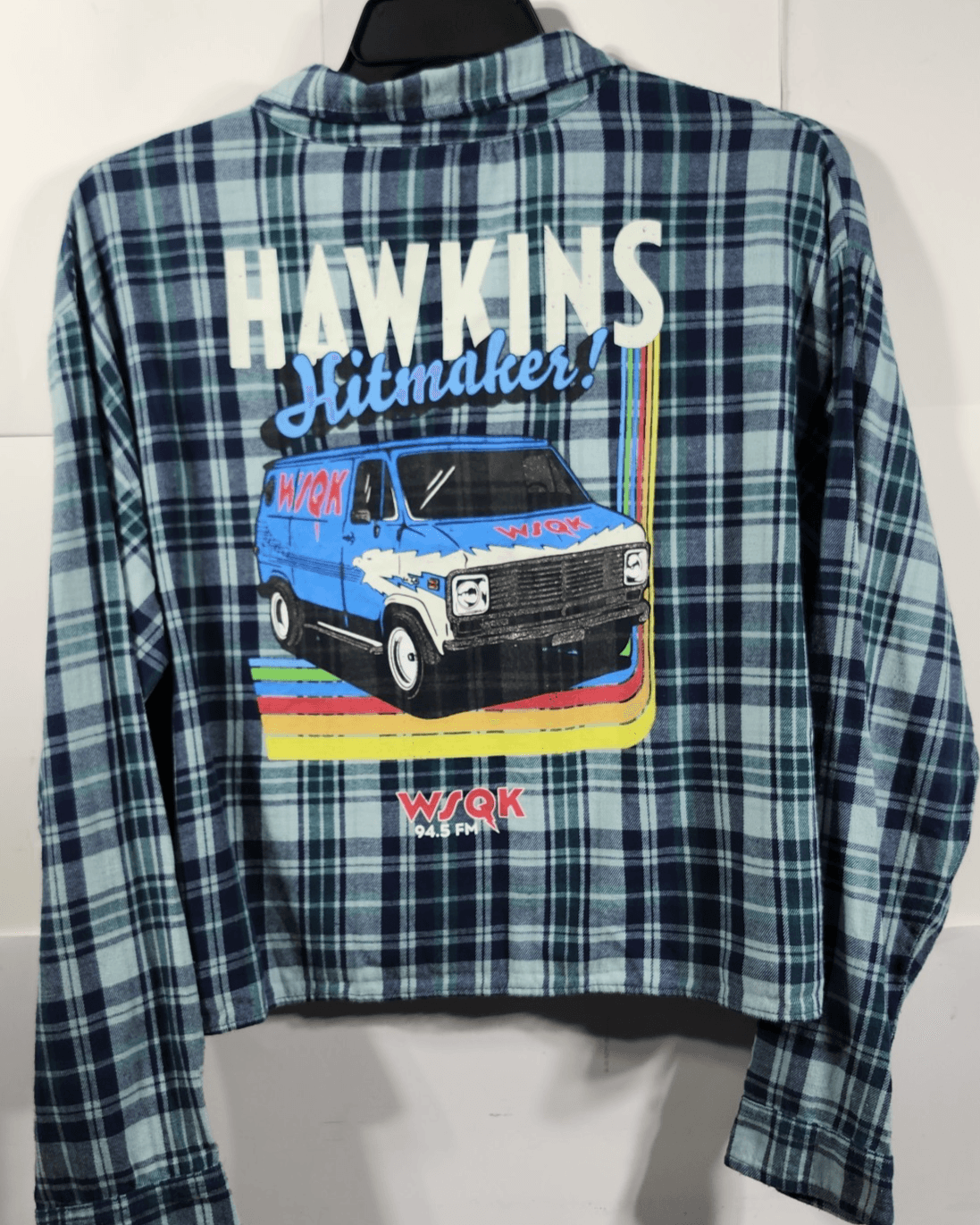 Stranger Things Women's XL Shirt WSQK Radio Flannel Button Up NEW