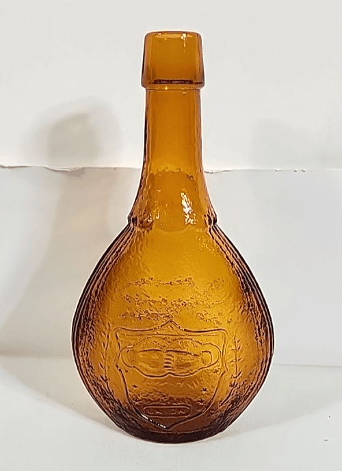 Vintage Amber Brown Glass Union and Eagle Fluted 9 inch Bottle Home Bar Decor
