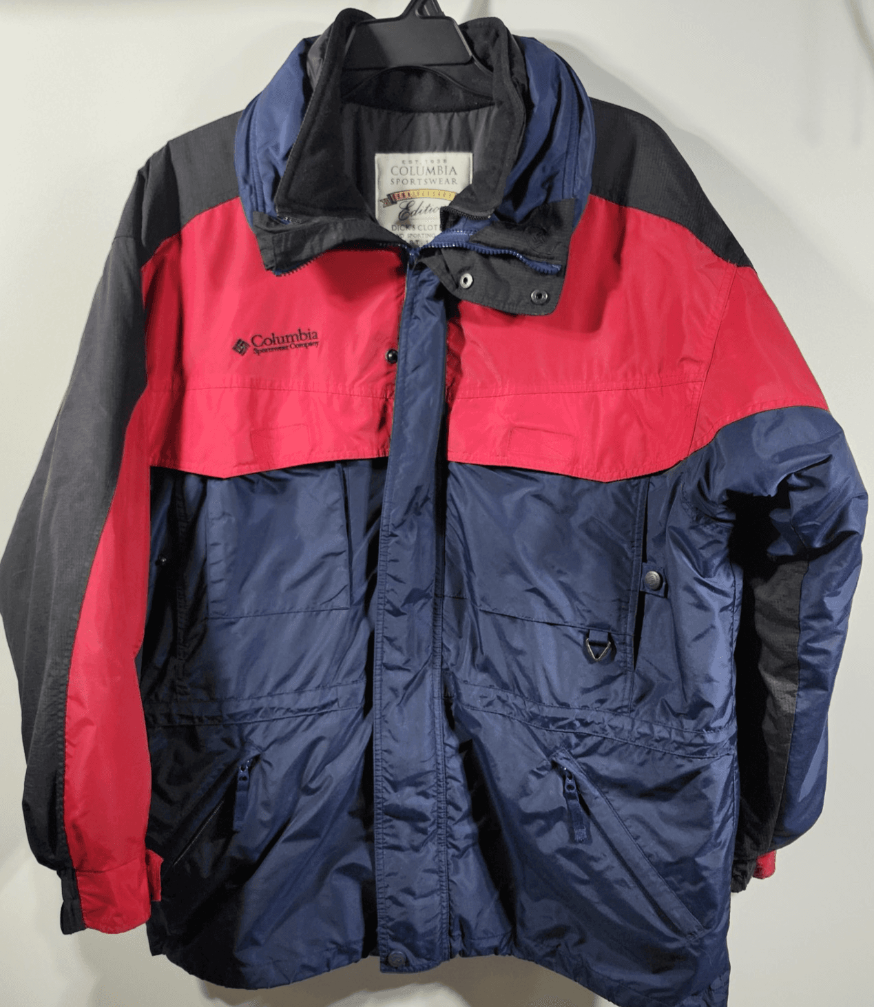 Vintage Columbia Jacket Men's Large Ski Coat Colorblock Blue Red W/Inner Zip Out