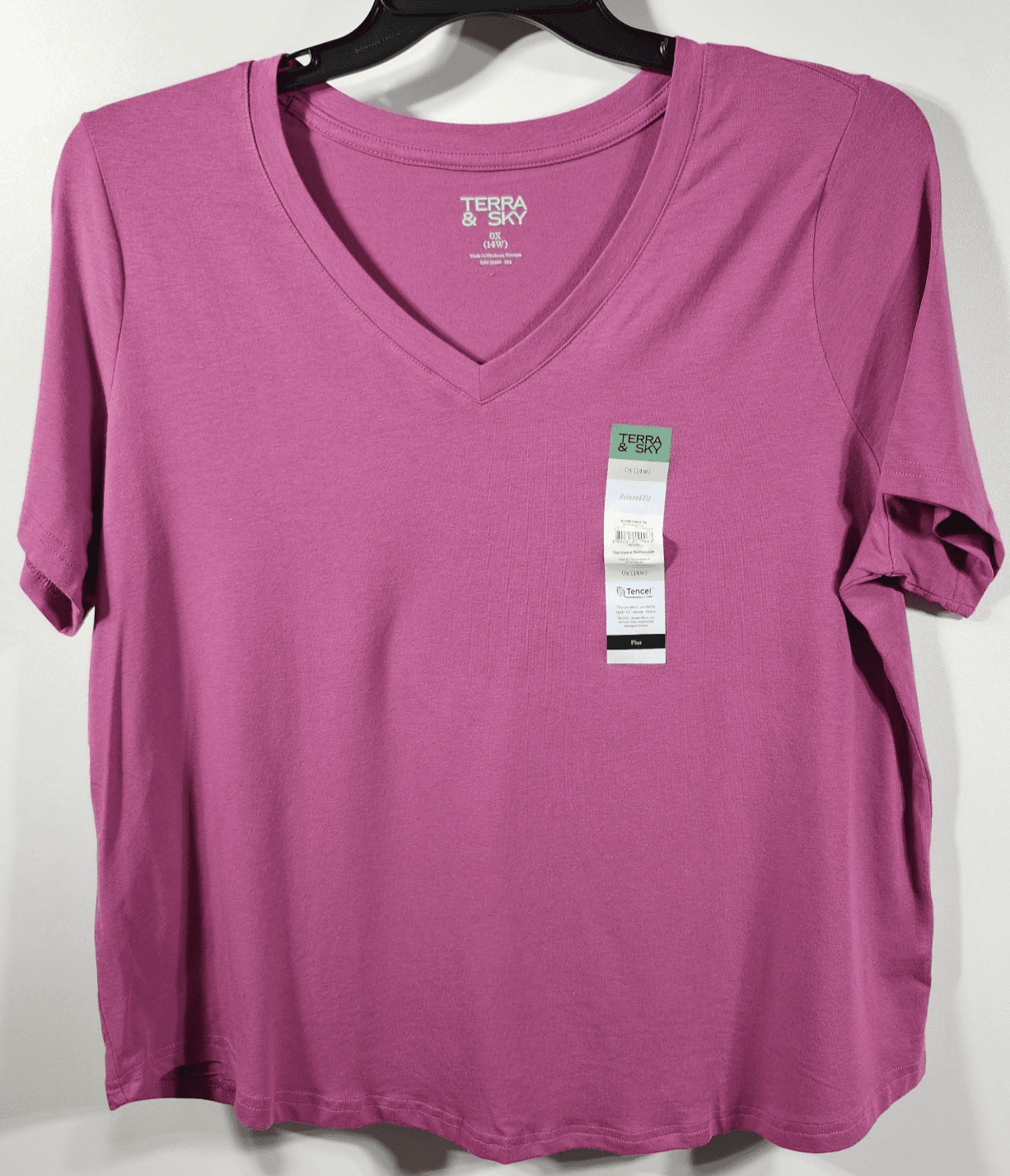 Terra & Sky Women's 0X Plus V-Neck T Shirt Short Sleeve Pink NEW