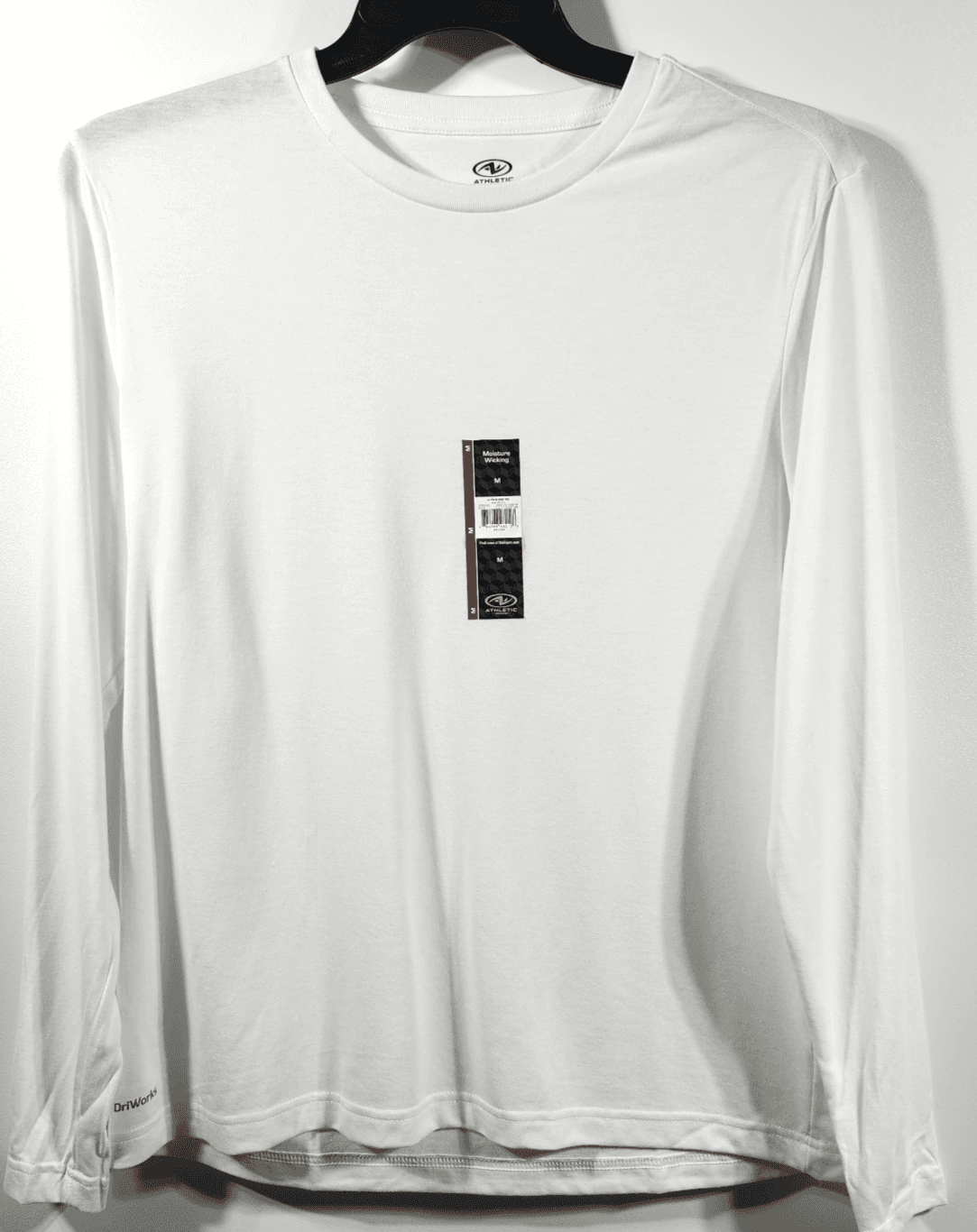 Men's T-Shirt Size Medium White Long Sleeve Athletic Works Moisture Wicking