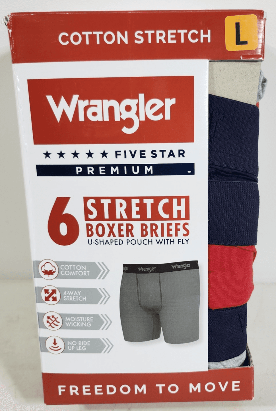Wrangler Men's Large 6 Pair Boxer Briefs Underwear Stretch Moisture Wicking NEW