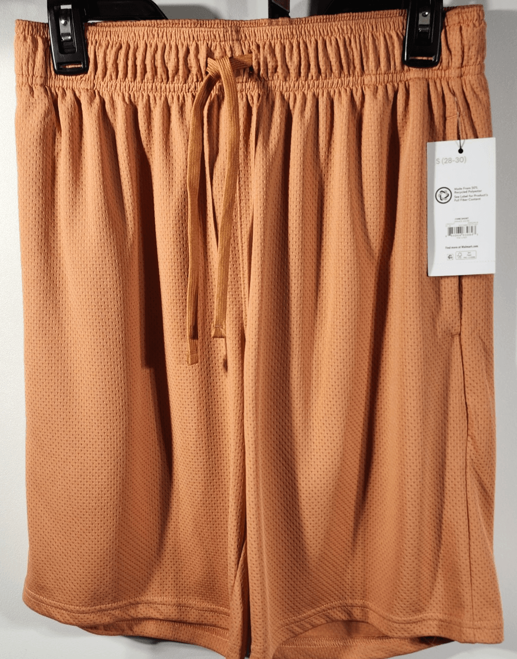 Athletic Works Men's S Shorts Orange Elastic Waist Stretch 9" Inseam w/ Pockets