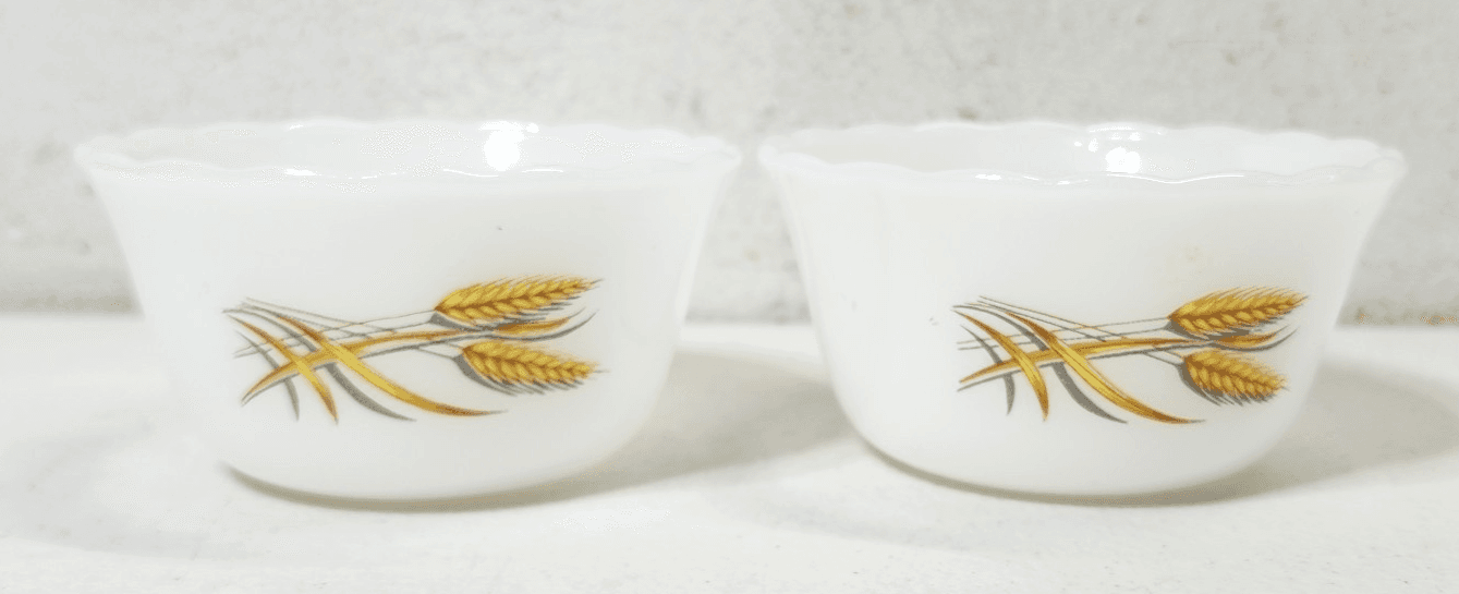 2 Fire King Milk Glass Custard Bowl Ramekin Anchor Hocking Golden Wheat 6oz