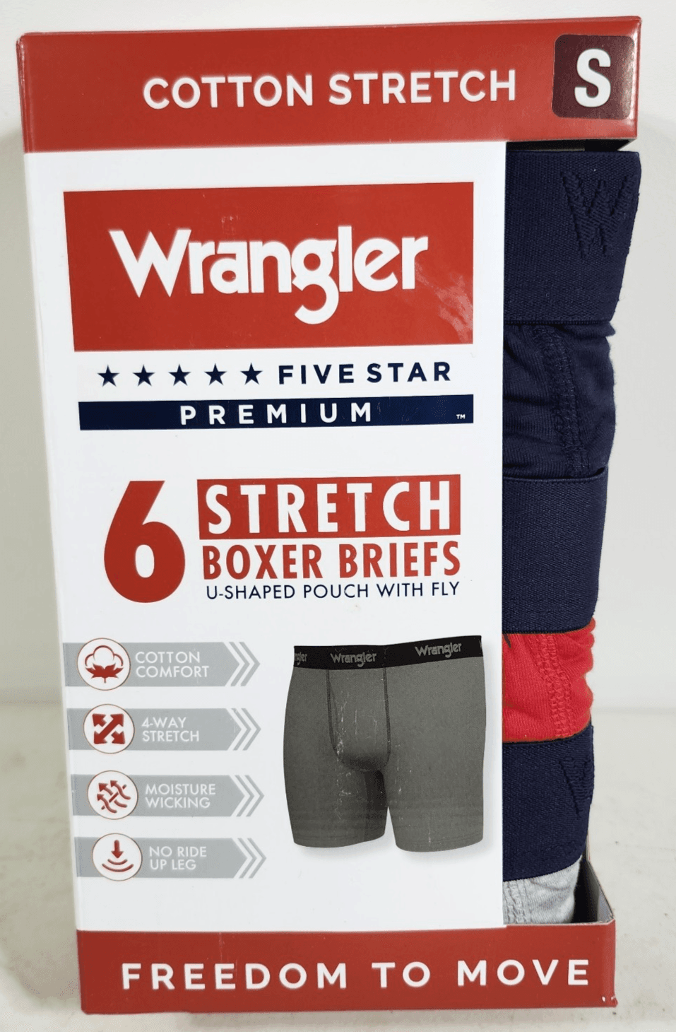 Wrangler Men's Small 6 Pair Boxer Briefs Underwear Stretch Moisture Wicking NEW