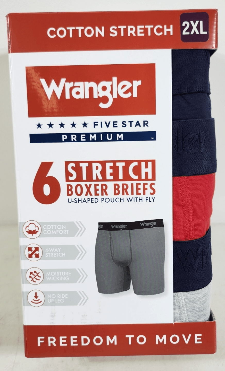 Wrangler Men's 2XL 6 Pair Boxer Briefs Underwear Stretch Moisture Wicking NEW