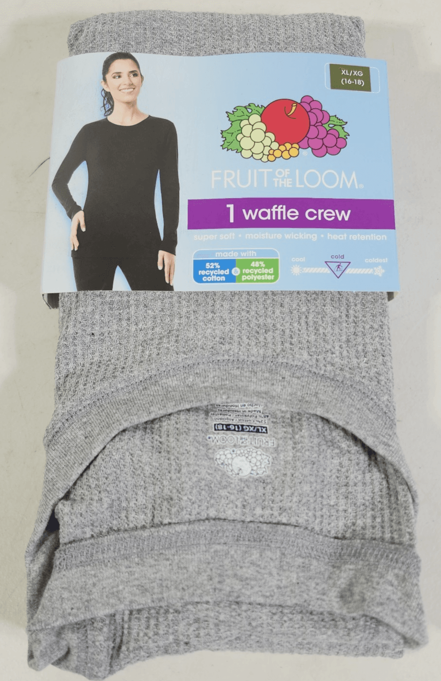 Fruit of the Loom Women's XL Crew Shirt Top Moisture Wicking Soft Gray NEW