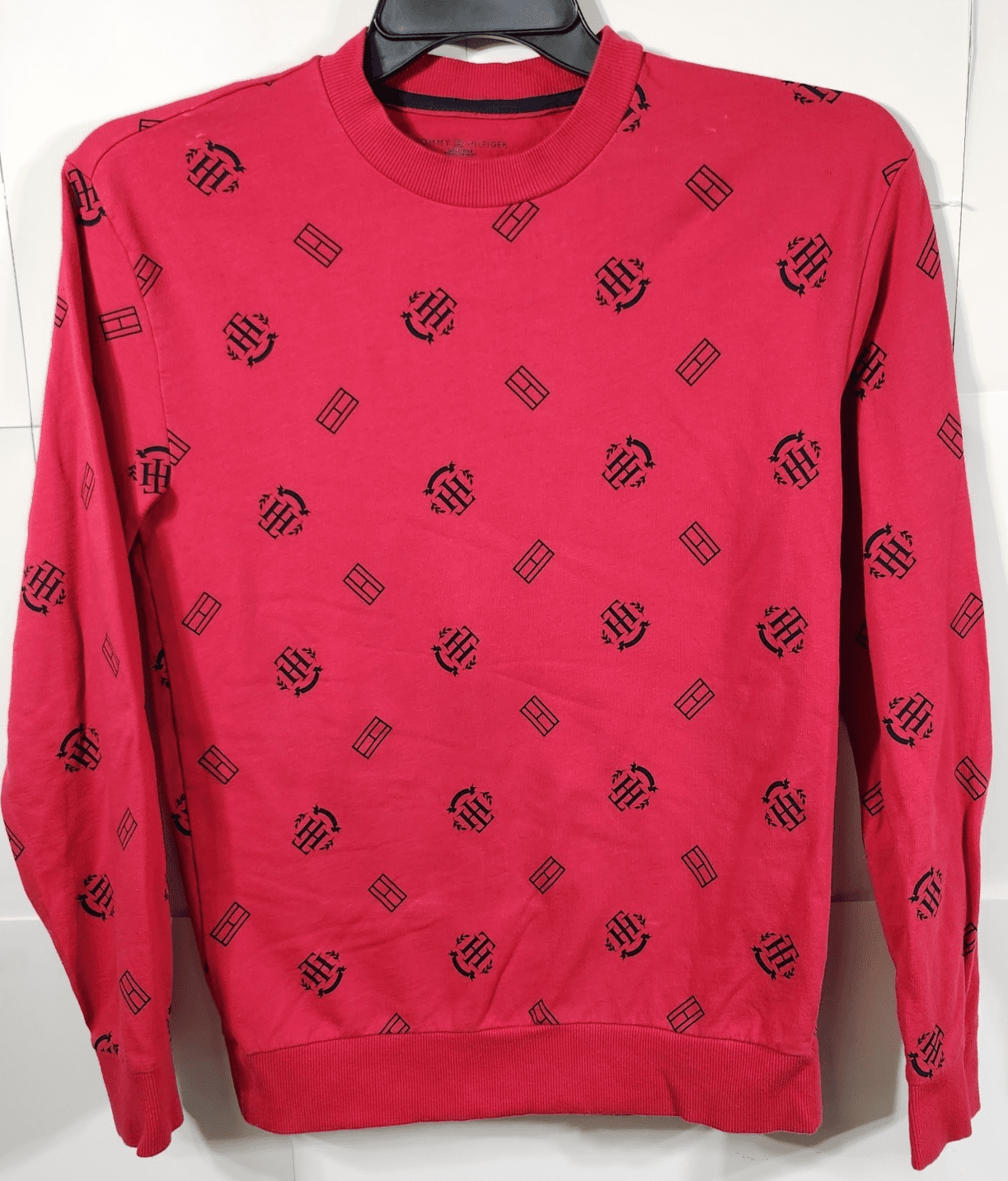 Tommy Hilfiger Mens Red Long Sleeve Crew Neck Pullover Sweatshirt Size Small