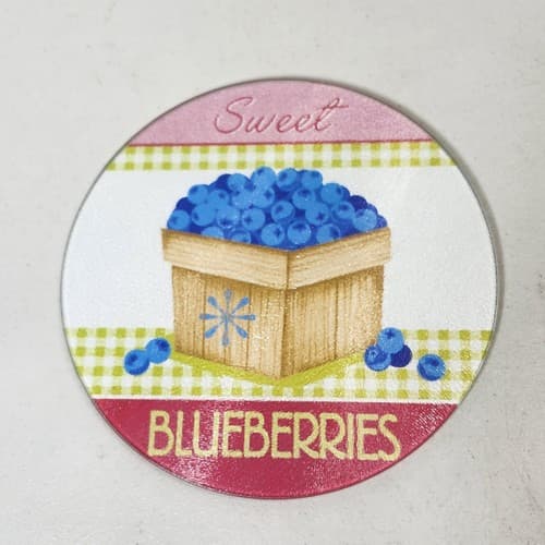 Tempered Glass Trivet Fruit Design Sweet Blueberries 8" Round