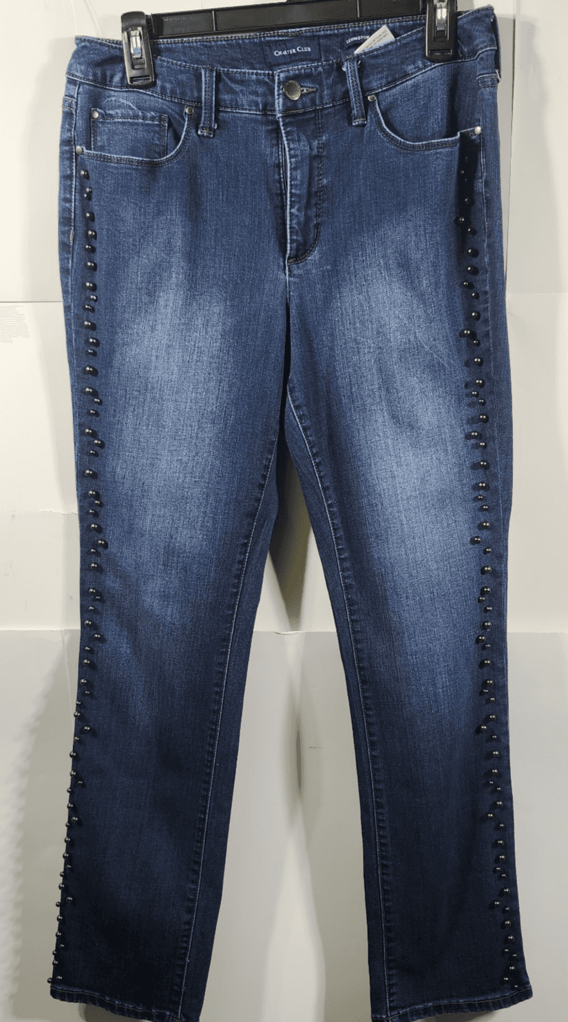 Charter Club Women's 8 Lexington Straight Leg Jeans Beaded Blue Denim